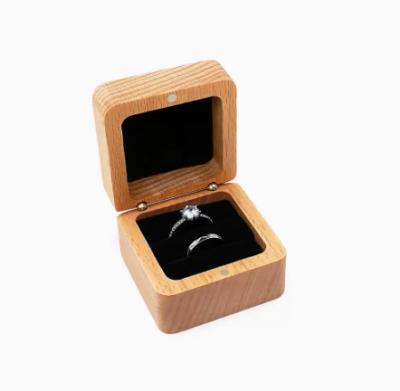 China Wooden Ring Box Couple Rings Black Walnut Proposal Jewelry Box High-Grade Canvas Liner Wood Packaging for Wedding for sale