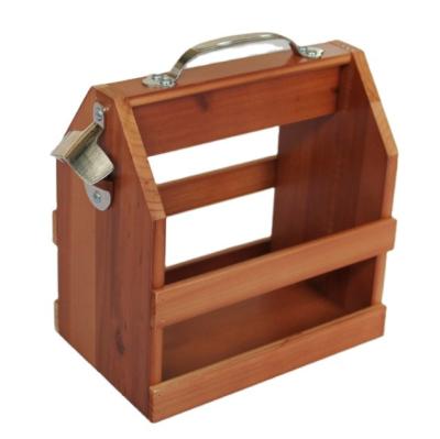 China Sustainable Custom Wooden Storage Crate For Rustic Decoration Beer Rack Box With Built-in Metal Bottle Opener for sale