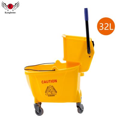 China Sustainable Single Side Press Bucket 32L Commercial Cleaning Deluxe Plastic Bucket With Wringer for sale