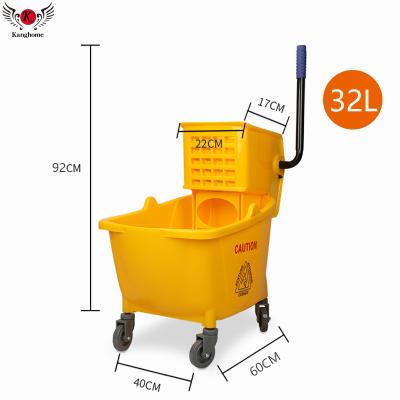 China Durable Reliable Plastic 32L Bucket Side Press Mop Single Bucket With Wringer Trolley for sale