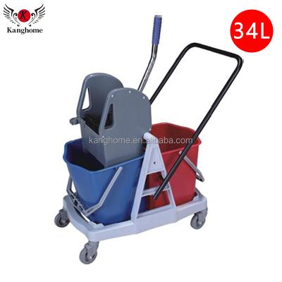 China New Sustainable High Quality Luxury Plastic Double Bucket Mop Wringer Cart with High Quality Mop Wringer for sale