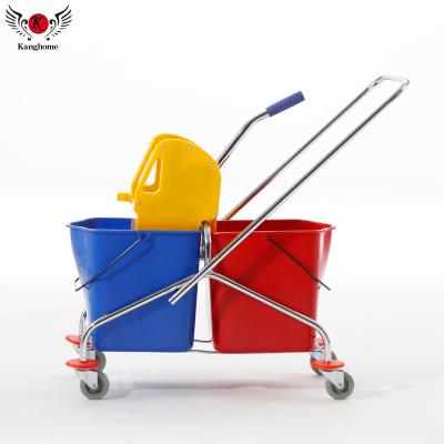 China Sustainable Good Quality Plastic Double Bucket 46L Mop Wringer Cart For Wholesale for sale