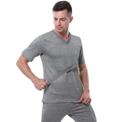 China Normal Functional Flexible Women Uhmwpe Gray HPPE Cut Proof Wear Resistant Protect Body V-Neck Short Sleeve T-Shirt for sale