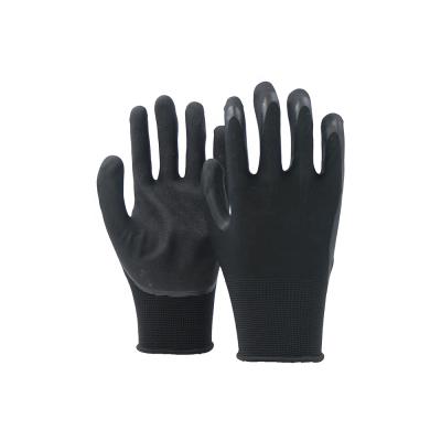 China Anti-smash GLOVEMAN Ventilated Builders 13G Half Palm Coated Protective Work Anti-Wear Safety Black Latex Gloves for sale