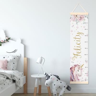 China Sweet Low Price Kids Wall Hanging Decor Kids Waterproof Canvas Height Ruler Baby Measure Growth Chart for sale