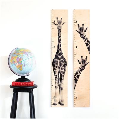 China Decorative Practical Wooden Growth Scale Height Chart Canvas Baby Wooden Growth Scale for Kids Hanging Waistline Wall for sale