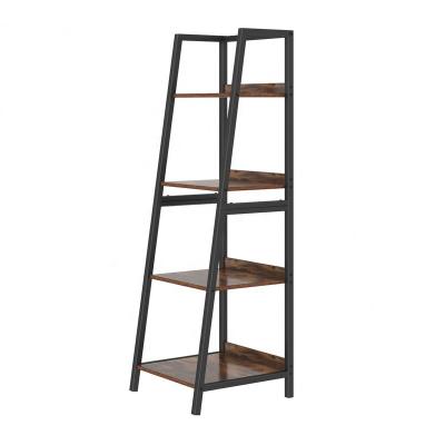 China (Others) Amazon Best Selling Adjustable Ladder Metal Display Book Rack Wooden Narrow Leaning Book Shelves For Living Room for sale