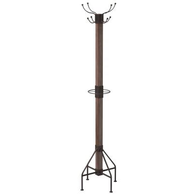 China Amazon Best Selling Industrial Antique Rustic Vintage Free Standing Metal Floor Standing Wooden Coat Rack With Hanger for sale