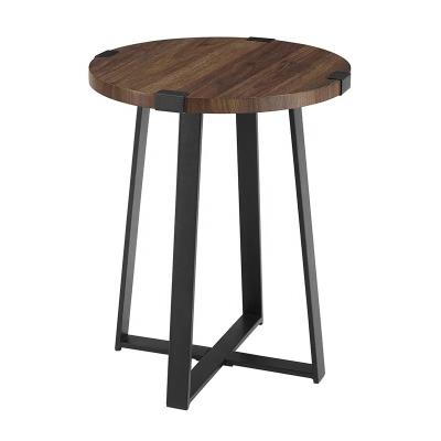 China None Best Selling Amazon Price High Quality Cheap High Quality Iron Cross Leg Wood Top Round Side Table For Living Room for sale