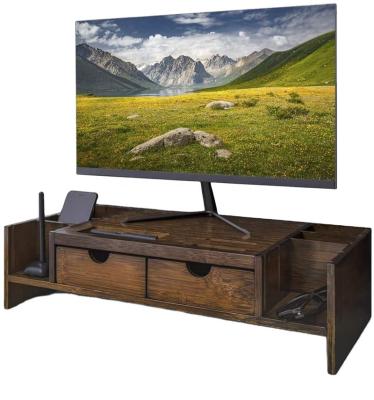 China Amazon Best Selling Solid Wood Monitor Stand Ergonomic Computer Riser TV Solid Wood Cabinet with Storage Organizer 2 Drawers for sale