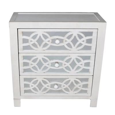 China Amazon Best Selling Handmade Household Furniture Weathered White Carved Wood Three Drawer Mirror Chest for sale