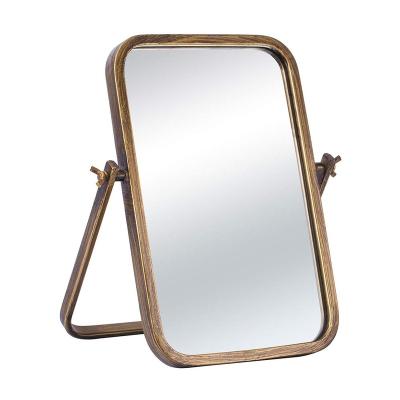 China Amazon Hot Selling Antique Gold Personalized Rectangular Folding Metal Make Up Table Mirror for sale