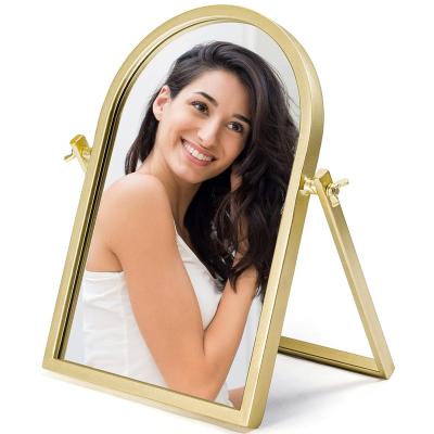 China Amazon Free Sample Best Selling Custom Factory Supplier Gold Folding Metal Make Up Table Mirror for sale