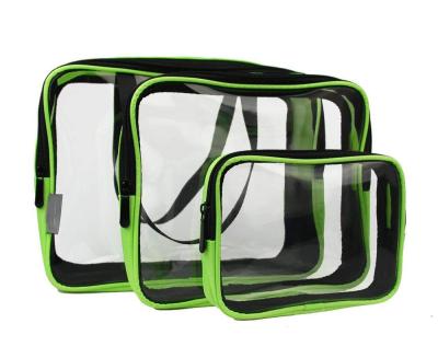 China Casual Custom PVC Makeup Bag Green Logo Printing Clear Cosmetic Bags for sale