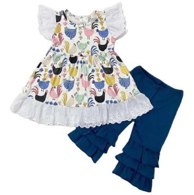 China 2021 Casual Factory Hot Sale Girl's Clothing Chicken Print Design Baby Clothes Set for sale