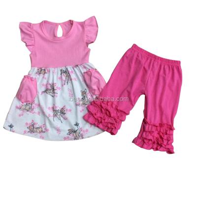 China Eco-friendly Organic Cotton Baby Clothes Wholesale Price Cute Pink Baby Dress With Deer 2021 Pattern for sale