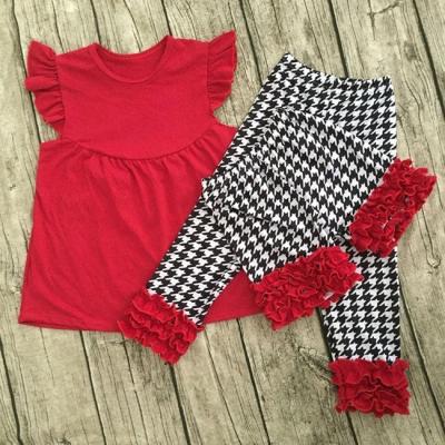 China Spandex / Cotton Kids Clothing Set White Bentgrass And Houndstooth Pattern Pants for sale