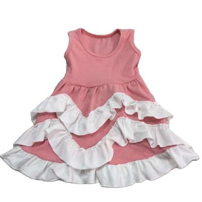 China 2021 Baby Girls Dress Summer Designs Cotton Baby Clothes Baby Clothes Breathable Pink Ruffle Triple Sleeveless Dress for sale