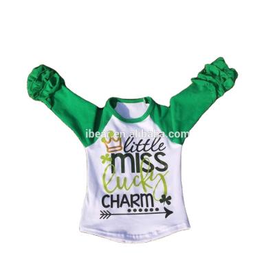 China Tablet Manufacturers Wholesale St Patrick's Day Kids Apparel Girls Long Sleeve T-Shirt Printed Design Ruffles Loungewear Shirt for sale