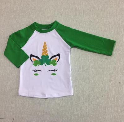 China 2021 St Patrick's Day Boy T-shirt Baby Clothes Clover Floral Print Green Sleeve Shirt QUICK DRY for sale