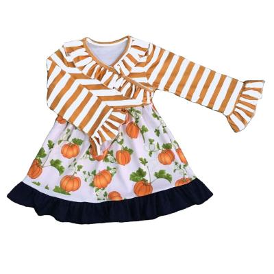 China 2021 Anti-wrinkle Halloween Pumpkin Print Girl Fall Boutique Items Long Sleeve Dress for sale