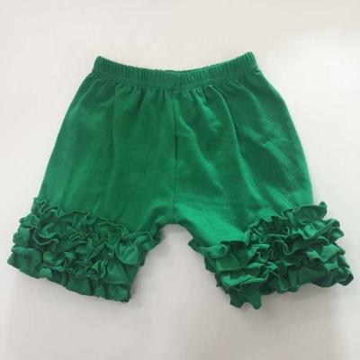 China Girls 2021 Wholesale Breathable Icing Print Solid Shorts Baby Girls Ruffle Shorts Cotton Green Shorts for sale