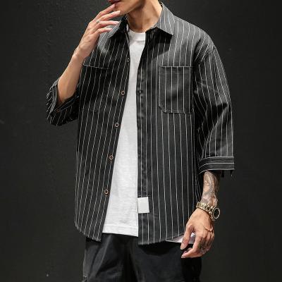 China Sustainable Items Summer In-Stock White Striped Color Mens Shirt 100% Cotton for sale