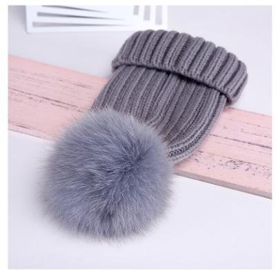 China 2022 COMMON Drop Shipping Real Fox Fur Pom Poms Knitted Hat Ball Winter Beanies Knitted Beanie Hat for sale