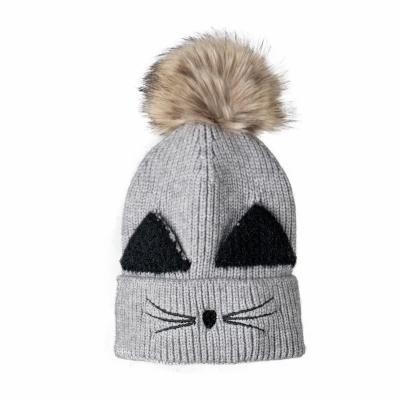 China 2022 Autumn Winter Kids Cartoon Fashion Faux Fur Hats COMMON Beanie Knit Pom Pom Baby Hats for sale