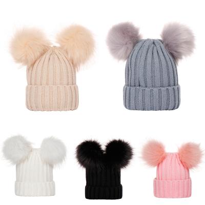 China Cute COMMON 2022 Lady Beanies Hats Warm Crochet Knit Kids Pom Winter Hat Removable Fur Ball Hats for sale