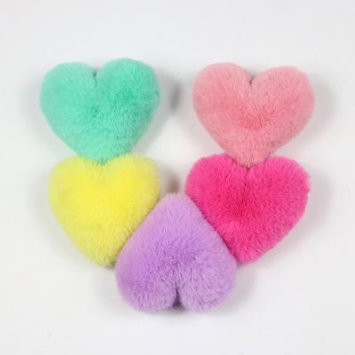 China Faux Fur Pompoms With Fashion Love Elastic Band 2021 Hot Sale Heart Shaped Puff Fur Ball For Bag DIY Decoration Key Chain Pendant Charm for sale