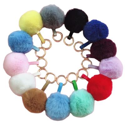 China Fashion Cute Rabbit 8cm Foam Rabbit Fur+pu Pom Poms Faux Fur Ball Bag Key Decorations Key Chain for sale