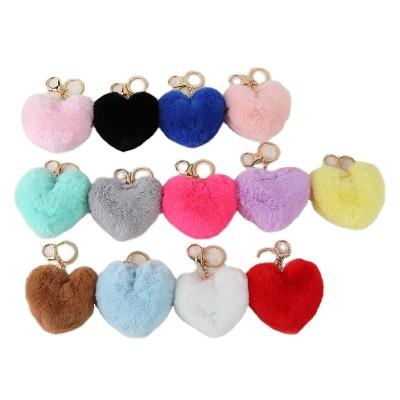 China Newest Design Faux Rex Rabbit Fur Fashionable Women's 10cm Colorful Heart Shape Phone Case Rings Bag Pendant for sale