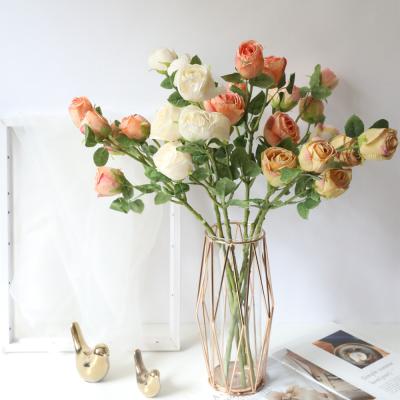 China New 5 Flower Artificial Rose Fabric Rose Flower Home Decoration Main Artificial Rose For Wedding for sale