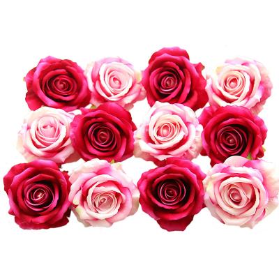 China Wedding& Home& Office Decoration Flower Plants 2021 Hot Sale Fake Pilou Fabric Flower Heads Bulk Silk Rose Artificial Flower Head For Wedding Party Home Decoration for sale