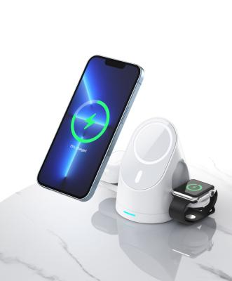 China Qi 3 in 1 Qi Multifuncion Wireless Charger 15w Fast Magnetic Wireless Holder Stand Charging Station for sale