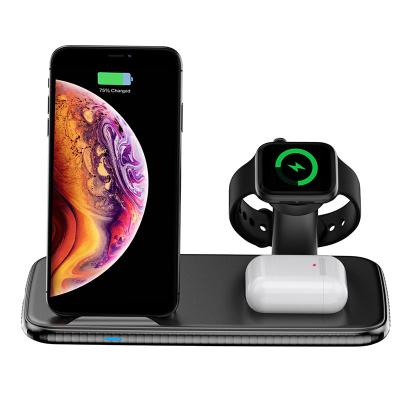 China For Mobile Phone 15W 3 in 1 CE ROHS FCC Certified Portable Qi Wireless Charger for Watch/Mobile Phone/Earphone for sale