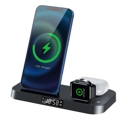 China Smart Watch 4 in 1 Wireless Charger 15w Smartphone Charging Station Stand Alarm Clock for iPhone 13/13 Pro/12/12Pro Max for sale