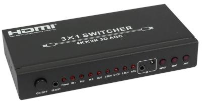 China High Performance 3 X 1 HDMI Switch With Remote Control Audio Return Channel for sale