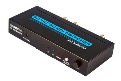 China 2 Channel HD / SD SDI Video Switcher 2 Input 1 Output Support 200m Transmit Distance for sale