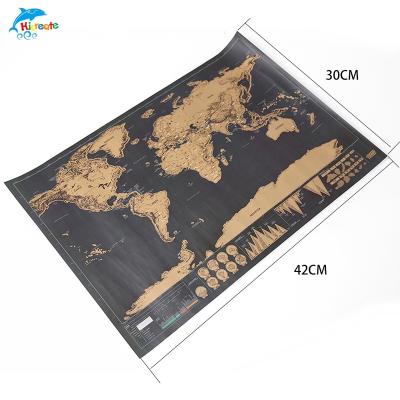 China Copper Paper Factory Gold Color Custom Small Size Scratch Off World Map Poster Gold Scratch World Map for sale