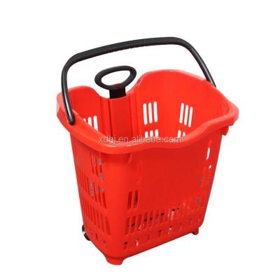 China Supermarket Plastic Shopping Cart With Wheels Folding Shopping Basket for sale