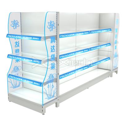 China Double Sided Cosmetic Display Rack Glass Shelf Led Light for sale