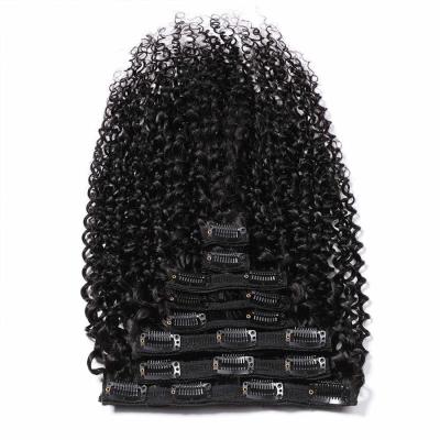 China Wholesale 22 Inch Factory High Quality Natural Raw Indian Remy Afro Kinky Curly Clip In Hair Extension 100% Human Bluk Clip In Hair Extension for sale