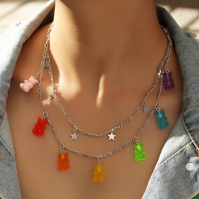 China Fashionable Cute Handmade Cute Gummy Bear Chain Necklaces Multi Layer Star Charm Necklace For Women Bohemia Jewelry Party Gifts for sale