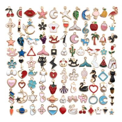 China Cute Mixed Flower Cat Unicorn Heart Cut 100pcs Animal Enamel Charms Pendant For Necklace Bracelet Jewelry Making for sale