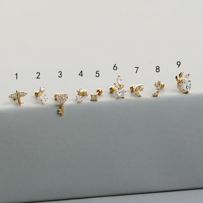 China Trendy Stainless Steel Ear Bone Studs Zircon Screw Stud Earrings Women's Earrings Piercing Jewelry Gift for sale