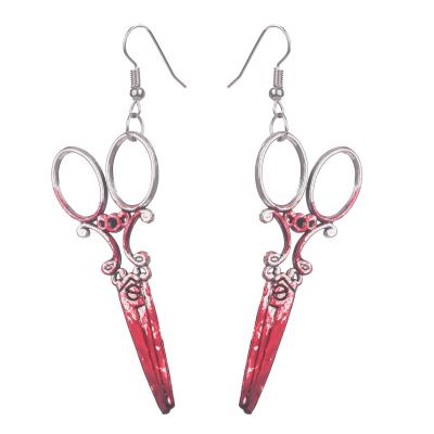 China Hyperbole Blood Horror Halloween Earring Scissors Drop Sharp Knife Earrings Personality Party Earring Jewelry for sale