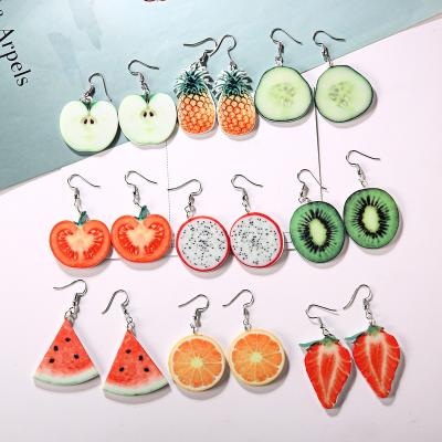 China Creative Cute Summer Watermelon Fruit Jewelry Earrings Shape Strawberry Kiwi Fruit Pineapple Earrings Gift for sale