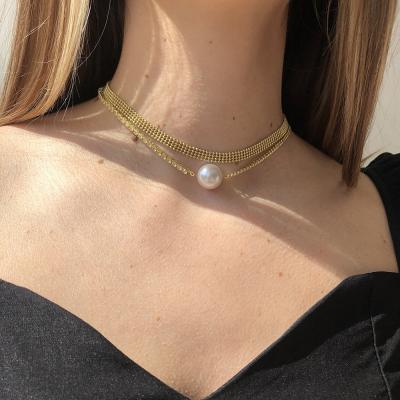 China NEW Vintage Crystal Rhinestone Pearl Charm Choker Women Necklace Punk Gothic Jewelry Collier Femme Choker Necklaces Gold Color Chain for sale